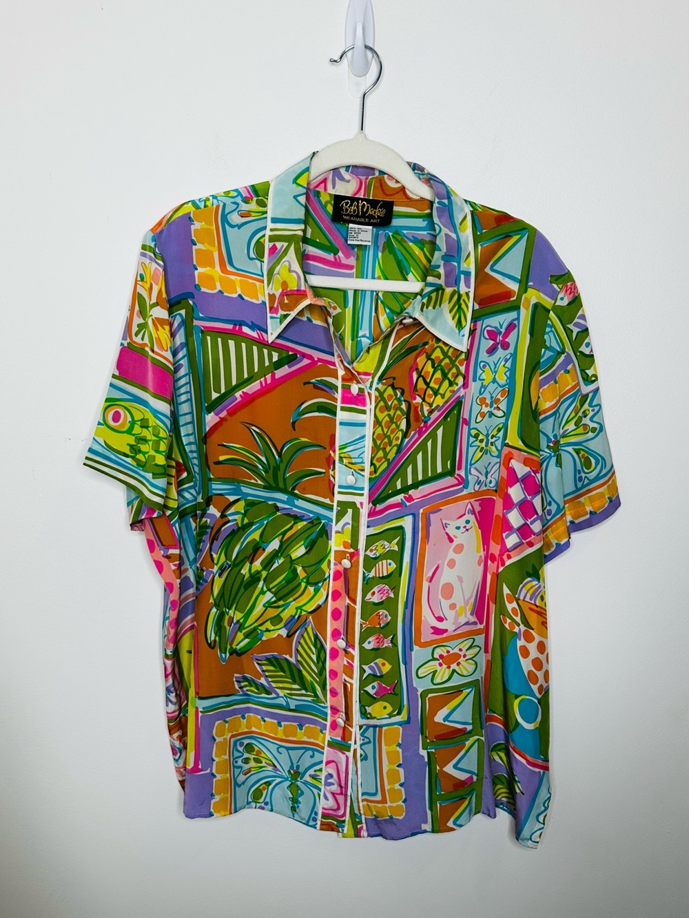 Vintage Bob Mackie Wearable Art 100% Silk Tropical Print Blouse Size 1X - Picture 2 of 7
